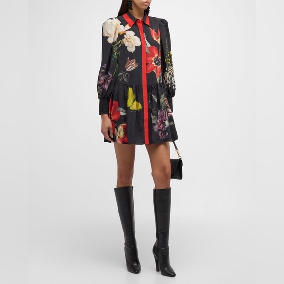 Alice + Olivia Dresses & Skirts - Alice + Olivia Essential Floral Bertha Blouson-Sleeve Mini Shirtdress